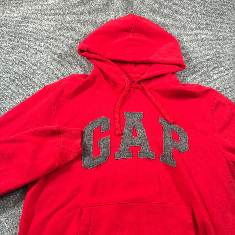 Gap Arch Logo Hoodie Mens S Red Gray Pullover Fleece Sweatshirt